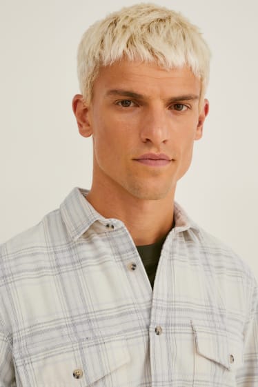 Hombre - Camisa de pana - slim fit - kent - de cuadros - blanco / gris