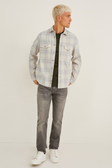 Hombre - Camisa de pana - slim fit - kent - de cuadros - blanco / gris