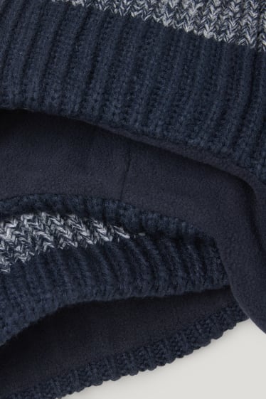 Baby Boys - Set - berretto e scaldacollo per neonati - 2 pezzi - a righe - blu scuro