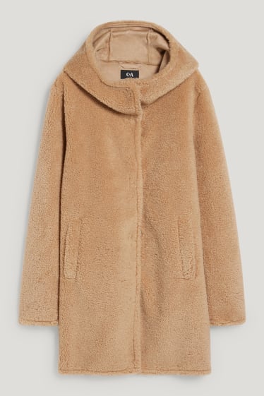 Donna - Cappotto di ecopelliccia con cappuccio - marrone chiaro