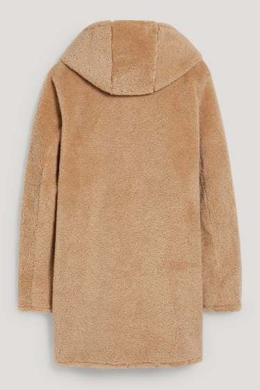 Donna - Cappotto di ecopelliccia con cappuccio - marrone chiaro