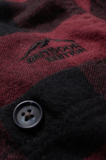 Hommes - Chemise en flanelle - regular fit - col kent - à carreaux - rouge / noir