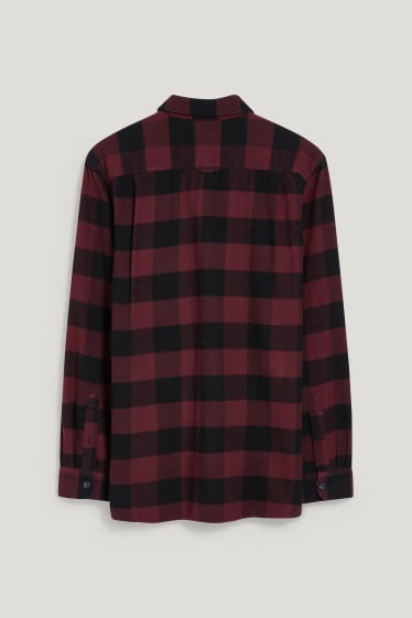 Hommes - Chemise en flanelle - regular fit - col kent - à carreaux - rouge / noir