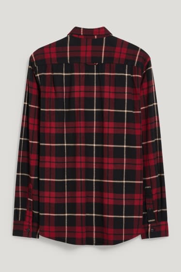 Pánské - Flanelová košile - regular fit - kent - kostkovaná - červená/černá
