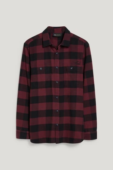 Heren - Flanellen overhemd - regular fit - kent - geruit - rood / zwart