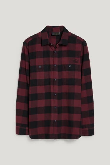 Hommes - Chemise en flanelle - regular fit - col kent - à carreaux - rouge / noir