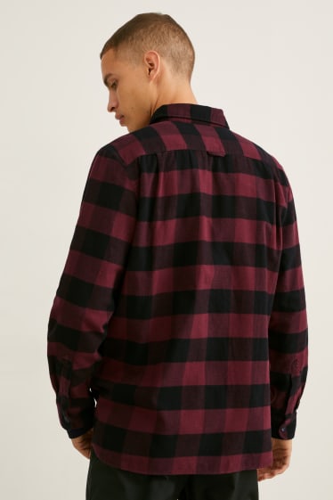 Hommes - Chemise en flanelle - regular fit - col kent - à carreaux - rouge / noir