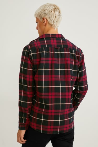 Pánské - Flanelová košile - regular fit - kent - kostkovaná - červená/černá
