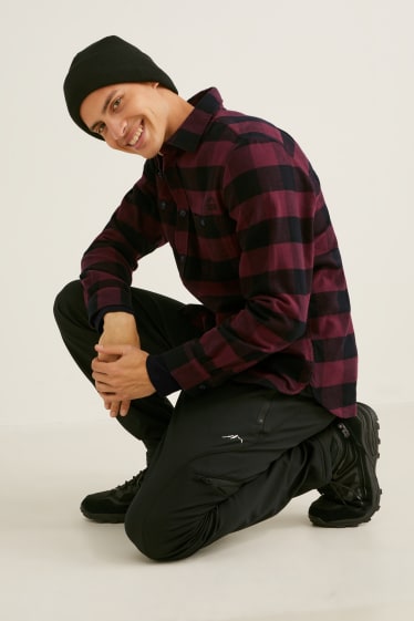 Hommes - Chemise en flanelle - regular fit - col kent - à carreaux - rouge / noir
