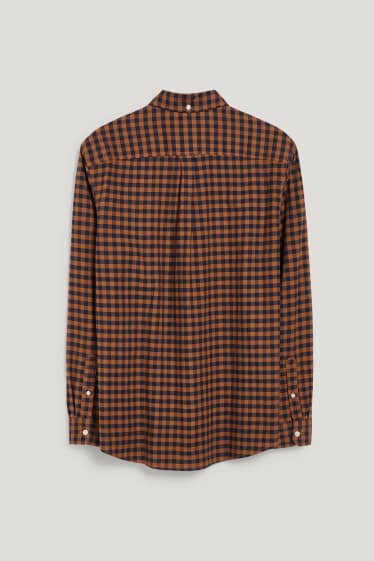 Mężczyźni - Koszula Oxford - regular fit - przypinany kołnierzyk - w kratę - pomarańczowy / czarny