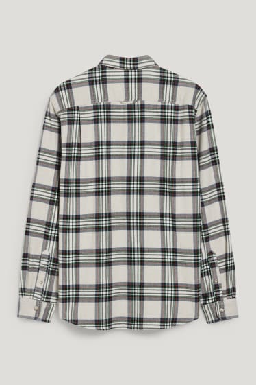 Uomo - Camicia di flanella - regular fit - collo all'italiana - a quadretti - marrone / bianco crema