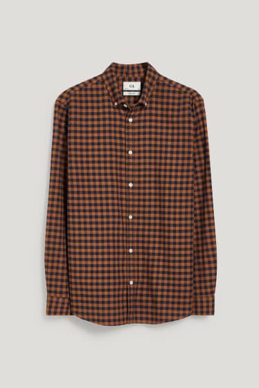 Herren - Oxford Hemd - Regular Fit - Button-down - kariert - orange / schwarz
