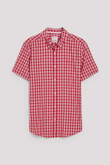 Mężczyźni - MUSTANG - koszula - slim fit - przypinany kołnierzyk - w kratę - biały / czerwony