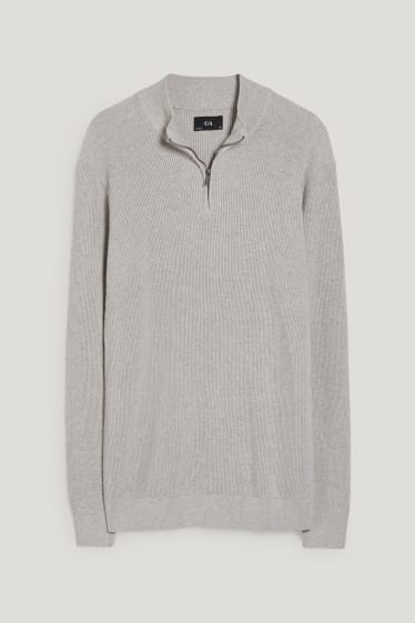 Herren - Pullover und Hemd - Regular Fit - Button-down - blau  / grau