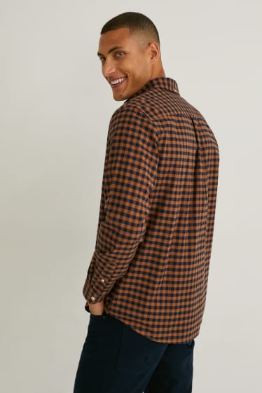 Herren - Oxford Hemd - Regular Fit - Button-down - kariert - orange / schwarz