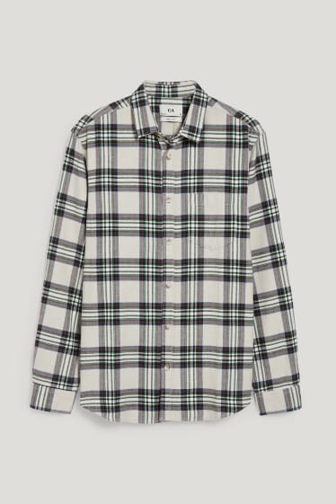 Uomo - Camicia di flanella - regular fit - collo all'italiana - a quadretti - marrone / bianco crema