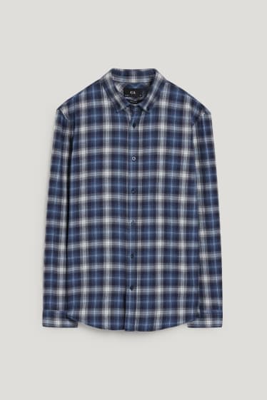 Herren - Pullover und Hemd - Regular Fit - Button-down - blau  / grau