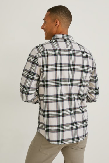 Uomo - Camicia di flanella - regular fit - collo all'italiana - a quadretti - marrone / bianco crema