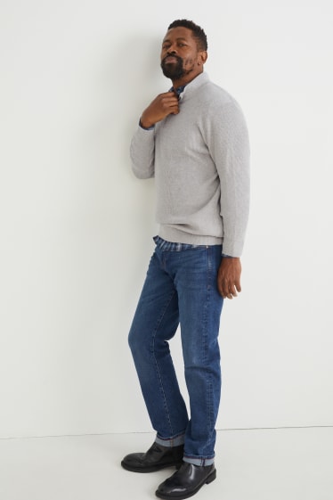Herren - Pullover und Hemd - Regular Fit - Button-down - blau  / grau