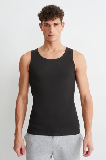 Hombre - Camiseta sin mangas - canalé doble - negro