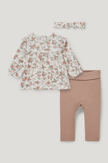 Miminka holky - Outfit pro miminka - 3dílný - s květinovým vzorem - krémově bílá