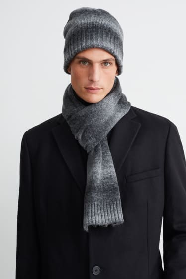 Uomo - Set - berretto e sciarpa - 2 pezzi - grigio scuro-melange