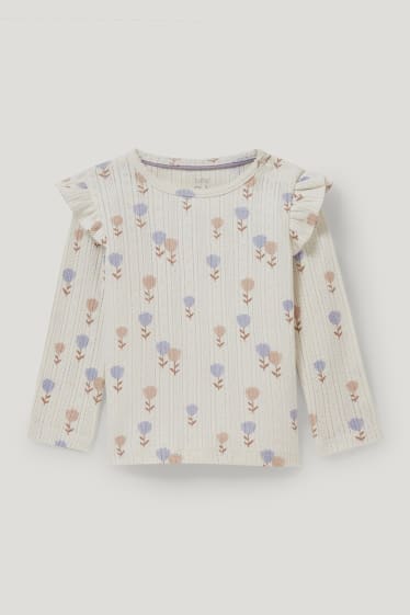 Baby Girls - Babylongsleeve - gebloemd - licht beige