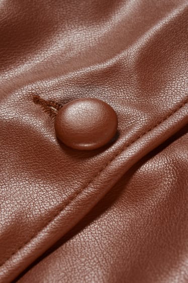 Online exclusive - CLOCKHOUSE - coat with faux fur trim - faux leather - brown