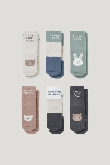 Bébé filles - Lot de 6 paires - inscription et animaux - chaussettes pour bébé à motif - beige clair