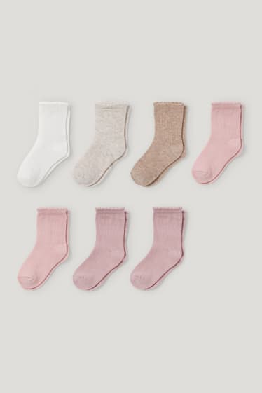 Bébé filles - Lot de 7 paires - chaussettes pour bébé - rose foncé