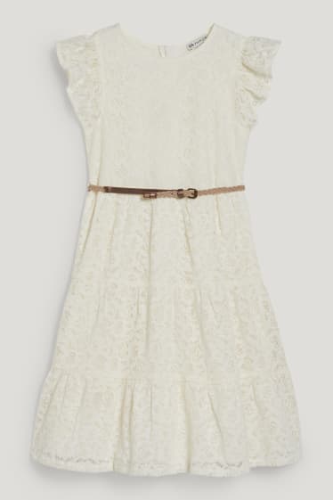 Bambine: - Vestito con cintura - bianco crema