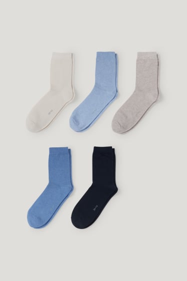 Dames - Set van 5 paar - sokken - biokatoen - beige / blauw