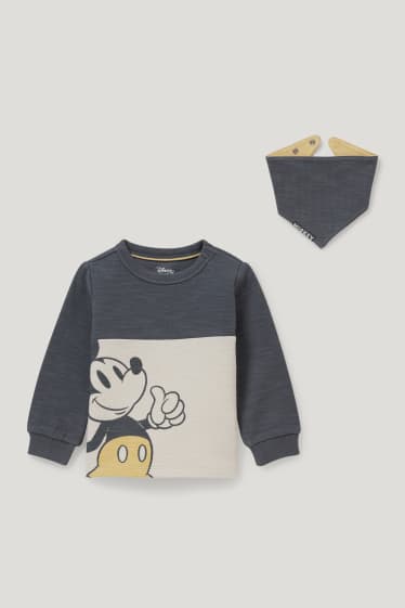 Exclu web - Mickey Mouse - ensemble - sweat bébé et bavoir réversible - gris