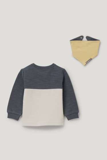 Exclu web - Mickey Mouse - ensemble - sweat bébé et bavoir réversible - gris