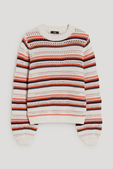 Damen - Pullover - gestreift - hellbeige