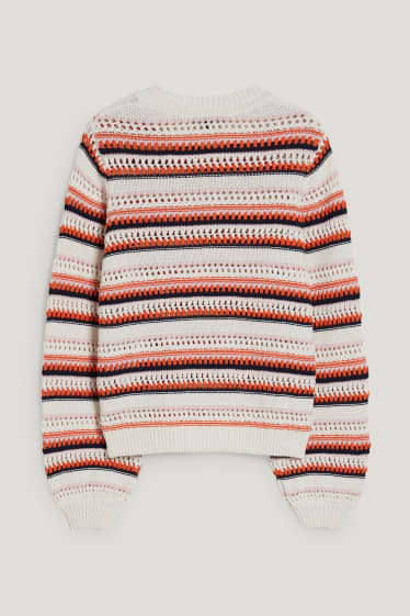 Damen - Pullover - gestreift - hellbeige