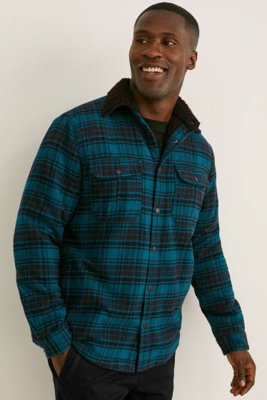 Uomo - Giacca camicia di flanella - THERMOLITE® - a quadretti - turchese / nero