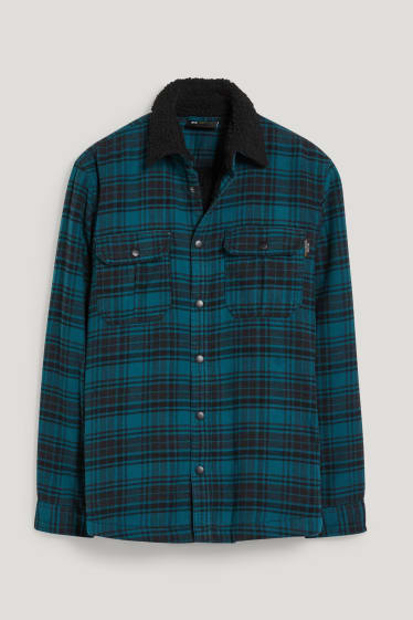 Uomo - Giacca camicia di flanella - THERMOLITE® - a quadretti - turchese / nero