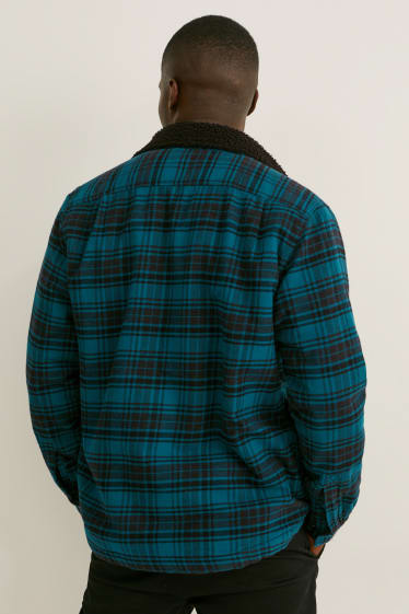 Uomo - Giacca camicia di flanella - THERMOLITE® - a quadretti - turchese / nero