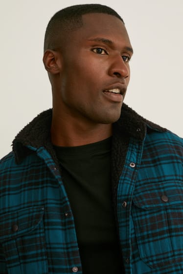 Uomo - Giacca camicia di flanella - THERMOLITE® - a quadretti - turchese / nero