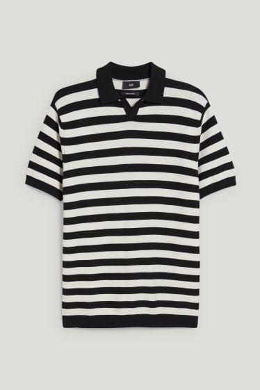 Herren - Poloshirt - gestreift - schwarz / weiß