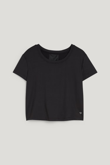 Donna - Maglia tecnica dal taglio corto - fitness - 4 Way Stretch - nero