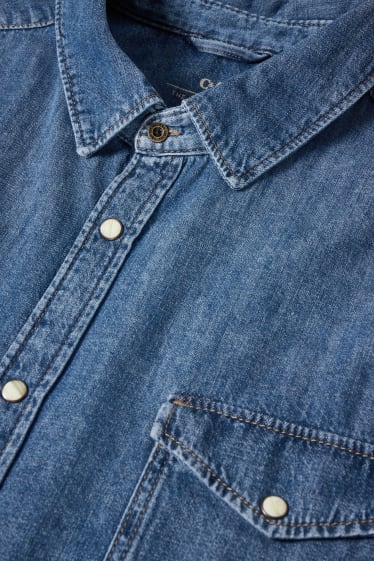 Uomo XL - Camicia di jeans - regular fit - collo all'italiana - jeans blu scuro