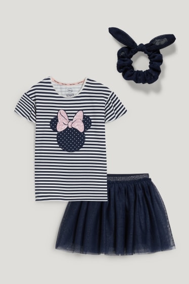 Nena petita - Minnie Mouse - conjunt - samarreta de màniga curta, faldilla i lligacues scrunchie - blau fosc / blanc