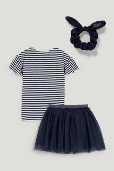 Nena petita - Minnie Mouse - conjunt - samarreta de màniga curta, faldilla i lligacues scrunchie - blau fosc / blanc