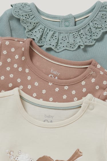 Bébé filles - Lot de 3 - hauts à manches longues bébé - beige clair