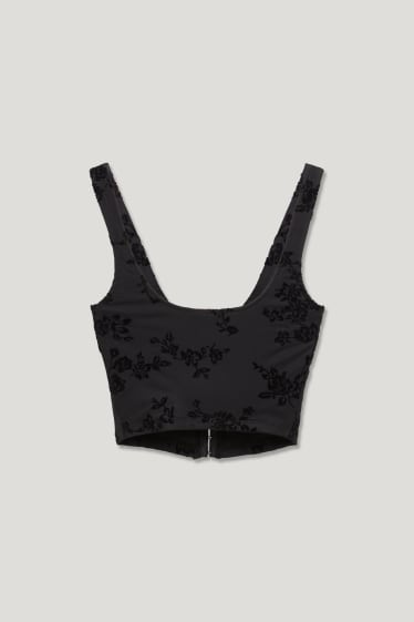 Clockhouse Girls - CLOCKHOUSE - crop top - a fiori - nero
