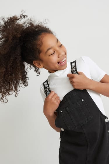 Bambine: - Set - salopette in jeans e t-shirt - 2 pezzi - jeans grigio scuro
