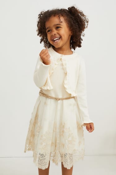 Niñas - Vestido con cinturón - de fiesta - blanco roto