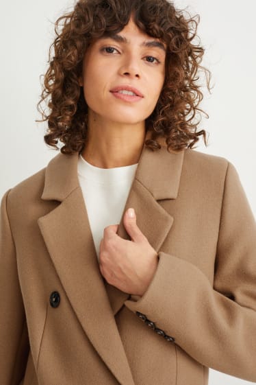 Donna - Cappotto con spalle imbottite - misto lana - marrone